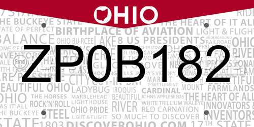 ZP0B182 Ohio License Plate