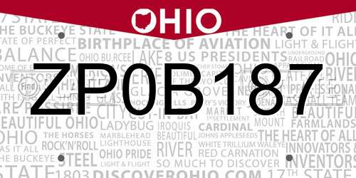 ZP0B187 Ohio License Plate