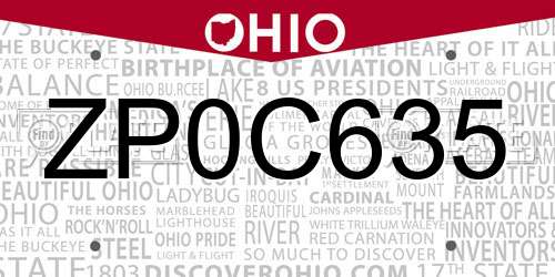ZP0C635 Ohio License Plate