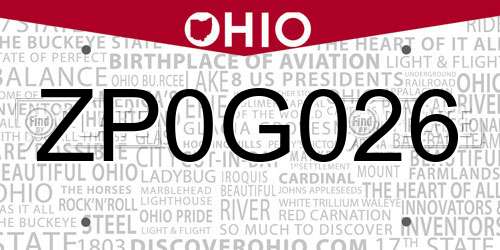 ZP0G026 Ohio License Plate