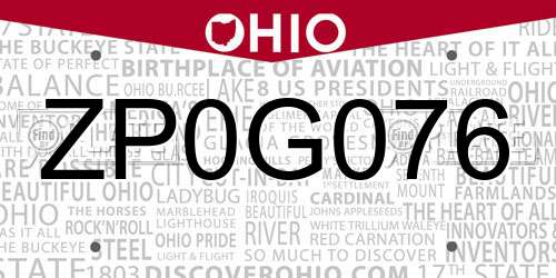 ZP0G076 Ohio License Plate