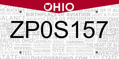 ZP0S157 Ohio License Plate