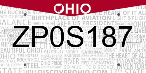 ZP0S187 Ohio License Plate