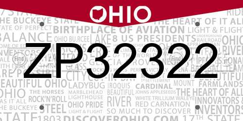 ZP32322 Ohio License Plate