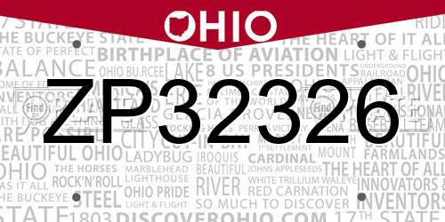 ZP32326 Ohio License Plate