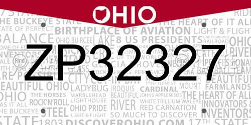 ZP32327 Ohio License Plate