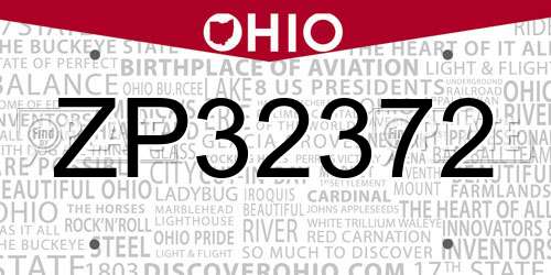 ZP32372 Ohio License Plate