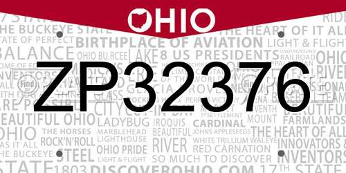 ZP32376 Ohio License Plate