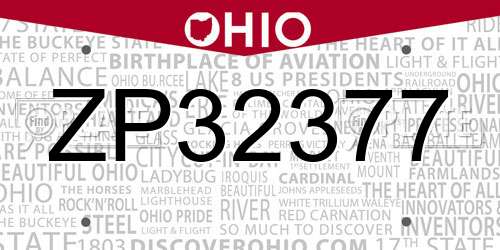 ZP32377 Ohio License Plate