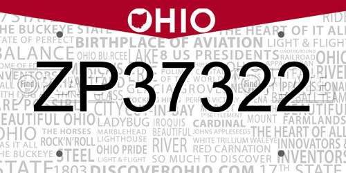 ZP37322 Ohio License Plate