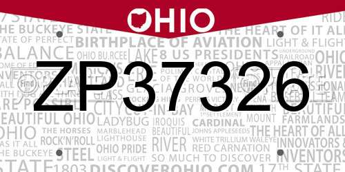 ZP37326 Ohio License Plate