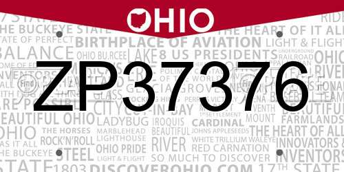 ZP37376 Ohio License Plate