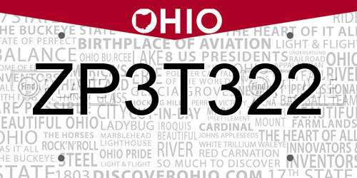 ZP3T322 Ohio License Plate