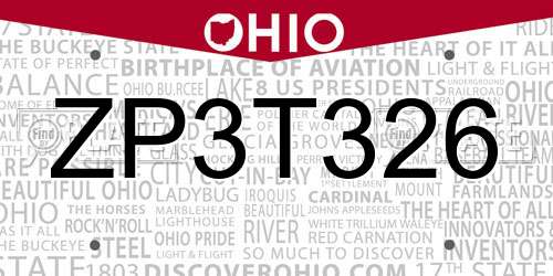 ZP3T326 Ohio License Plate