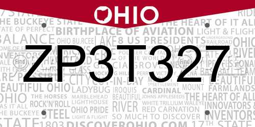 ZP3T327 Ohio License Plate