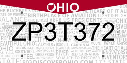 ZP3T372 Ohio License Plate