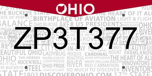ZP3T377 Ohio License Plate