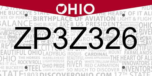 ZP3Z326 Ohio License Plate