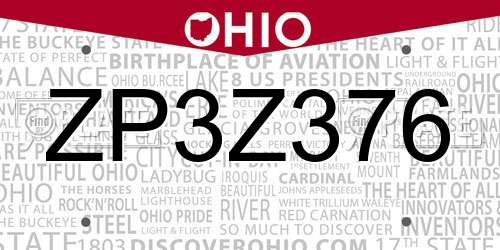 ZP3Z376 Ohio License Plate