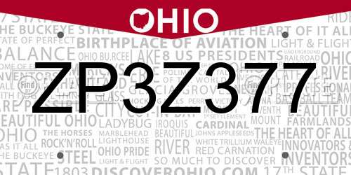 ZP3Z377 Ohio License Plate