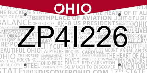 ZP4I226 Ohio License Plate