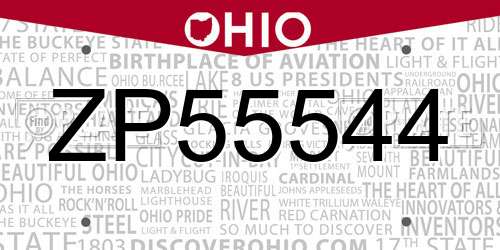 ZP55544 Ohio License Plate