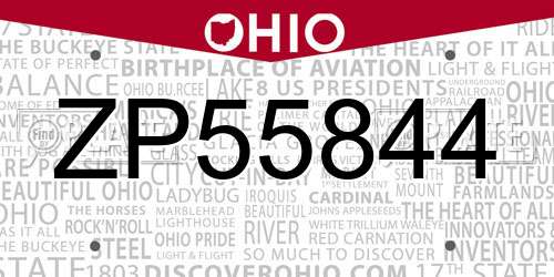 ZP55844 Ohio License Plate