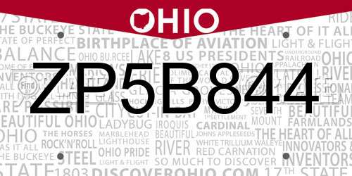 ZP5B844 Ohio License Plate