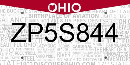 ZP5S844 Ohio License Plate