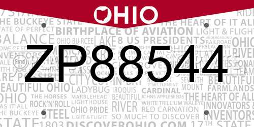 ZP88544 Ohio License Plate