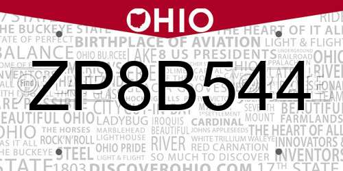 ZP8B544 Ohio License Plate