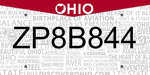 ZP8B844 Ohio License Plate
