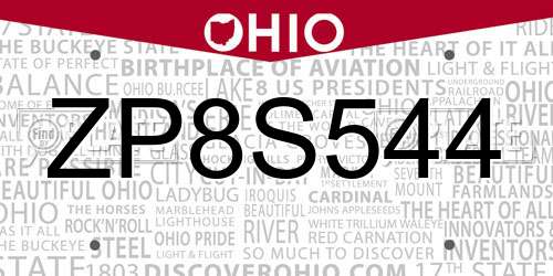 ZP8S544 Ohio License Plate