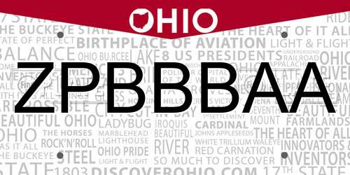 ZPBBBAA Ohio License Plate
