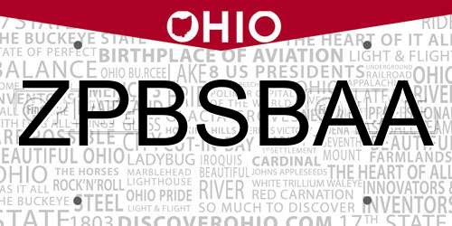 ZPBSBAA Ohio License Plate