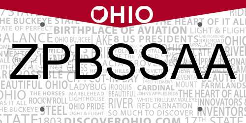 ZPBSSAA Ohio License Plate