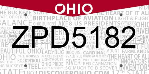 ZPD5182 Ohio License Plate