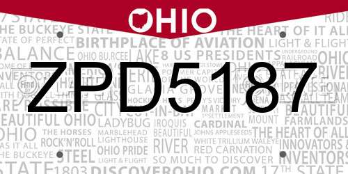 ZPD5187 Ohio License Plate