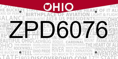 ZPD6076 Ohio License Plate