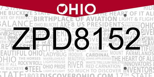 ZPD8152 Ohio License Plate