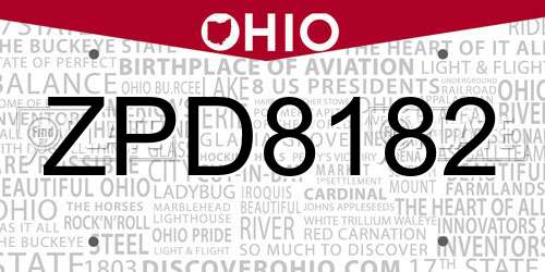 ZPD8182 Ohio License Plate
