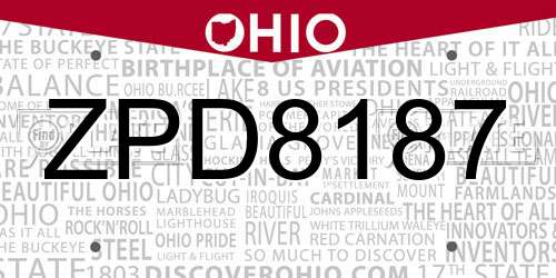 ZPD8187 Ohio License Plate