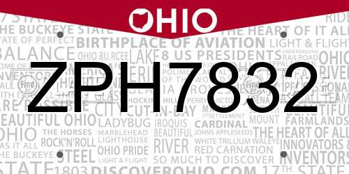 ZPH7832 Ohio License Plate