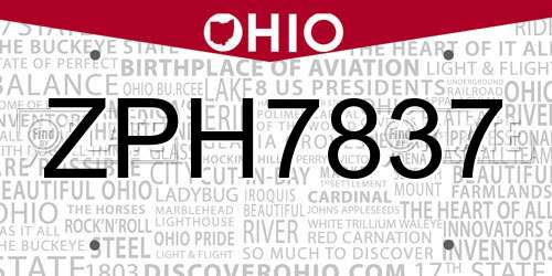 ZPH7837 Ohio License Plate