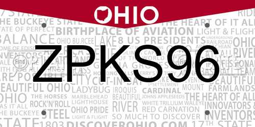 ZPKS96 Ohio License Plate