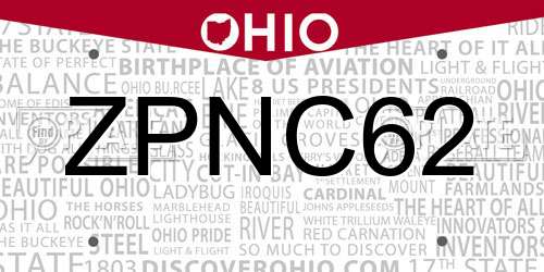 ZPNC62 Ohio License Plate
