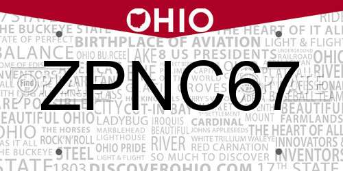ZPNC67 Ohio License Plate