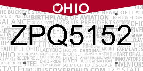 ZPQ5152 Ohio License Plate