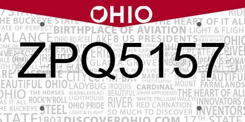 ZPQ5157 Ohio License Plate