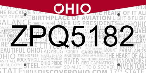 ZPQ5182 Ohio License Plate